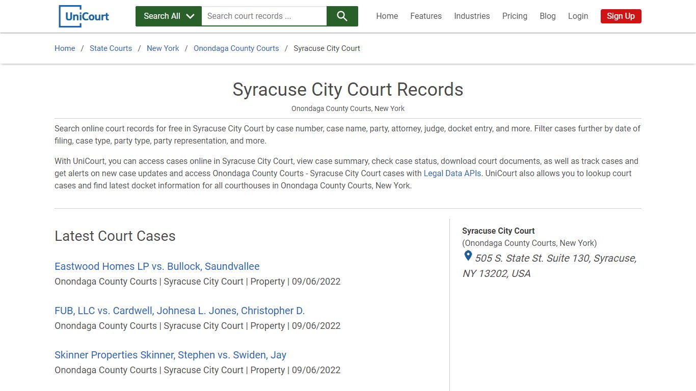 Syracuse City Court Records | Onondaga | UniCourt